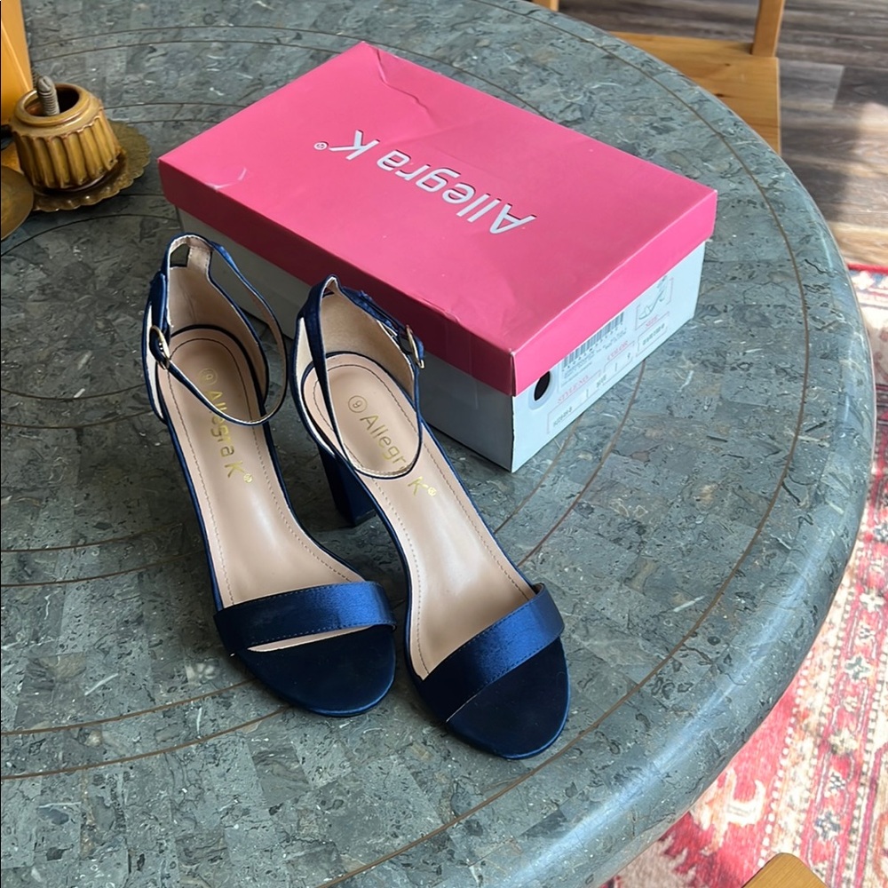 Allegra K Blue Suede Heels with Transparent Design